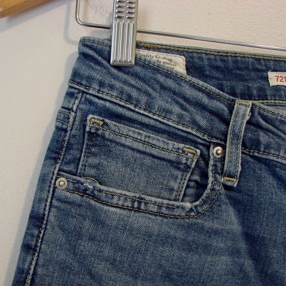 Levi's Highrise Skinny Distressed Jeans 721 Big E High Rise Raw Hem Stretch 27 - Picture 9 of 16